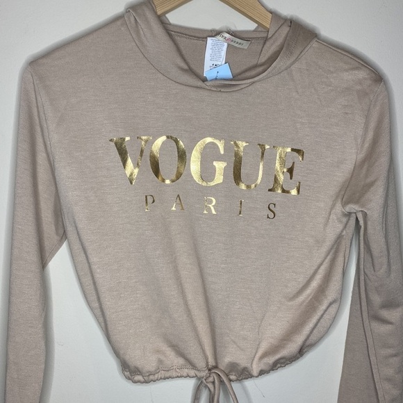 Vogue Paris Long Sleeve Crop Top Hoodie with Tie Size Small - Picture 2 of 11